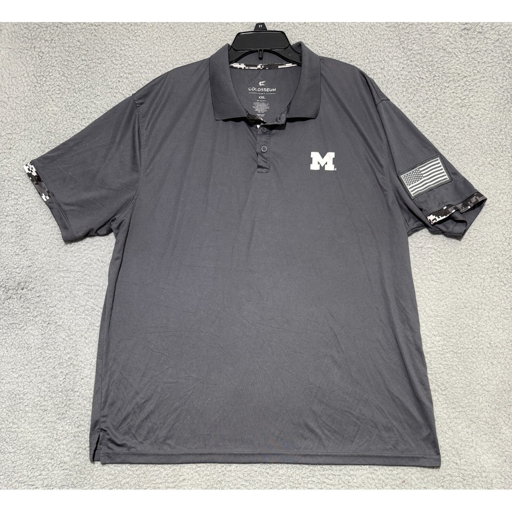 Michigan Wolverines Colosseum OHT Military Appreciation Gray Polo Shirt Mens 2XL